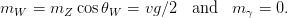 m   =  m  cos θ  =  vg∕2  and   m  =  0.
  W      Z     W                  &gamma;
